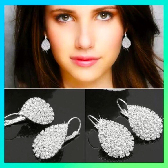 New! Exquisite 925 Silver Water drop White Sapphire Earrings. - Picture 3 of 4